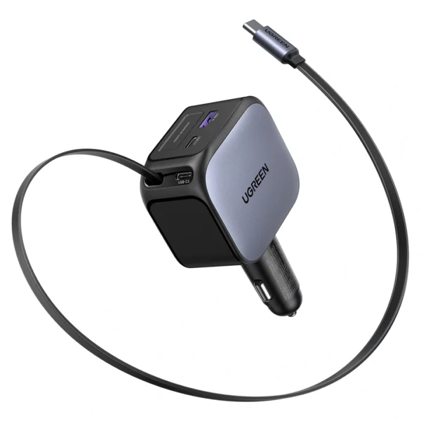 UGREEN 145W Retractable Cable With 2x Type-C+USB Car Charger – EC604 - 55910B